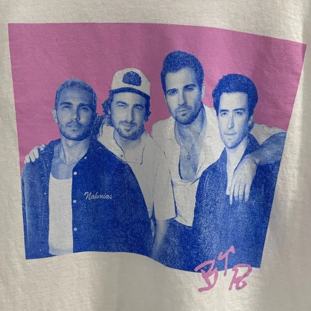 Big Time Rush 2023 Concert T Shirt WhiteTee with Pink and Blue Design